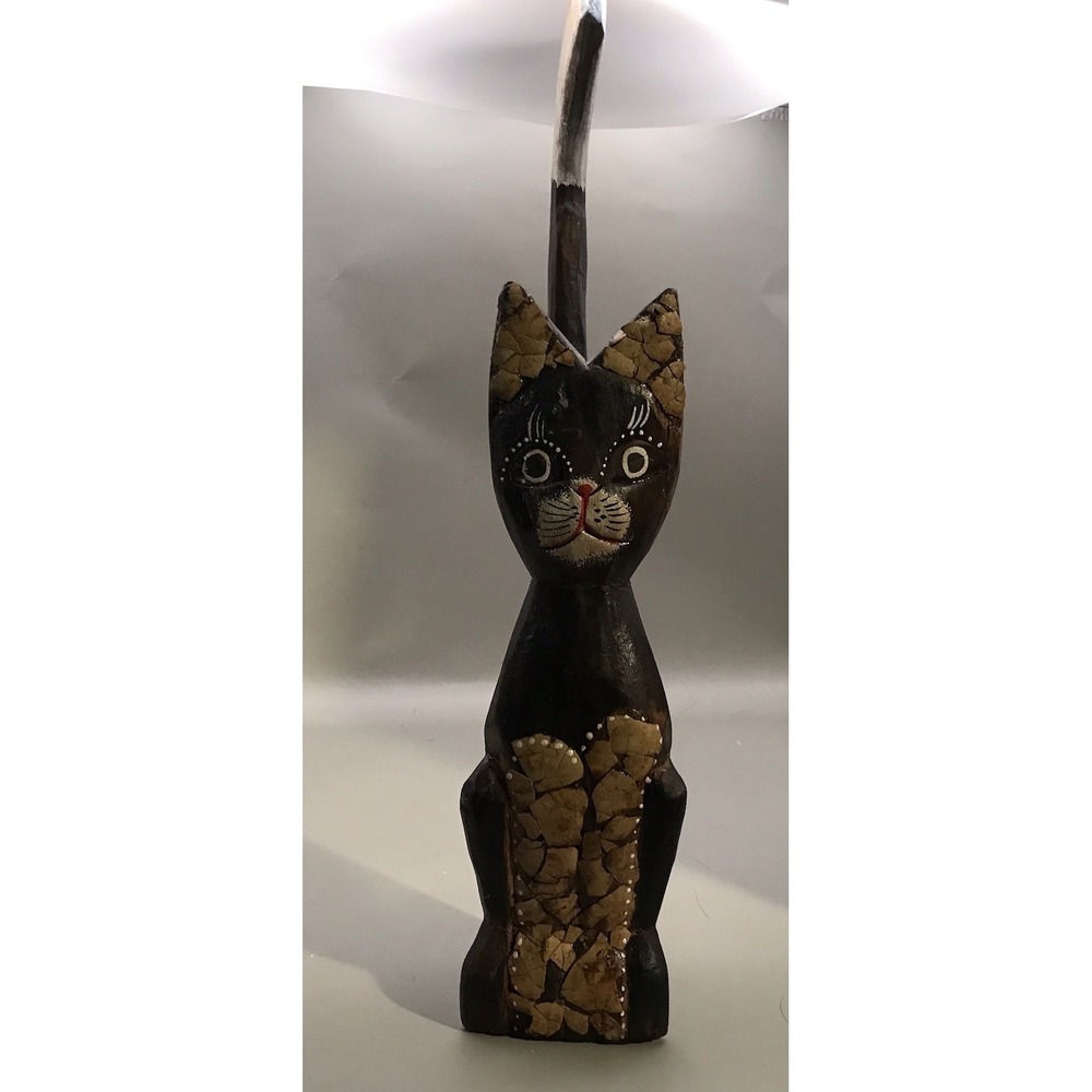 Hand Painted Wooden Kitty 13" Folk Art
